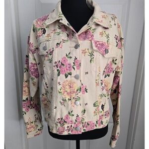 Floral Print Drop Shoulder Denim Jacket